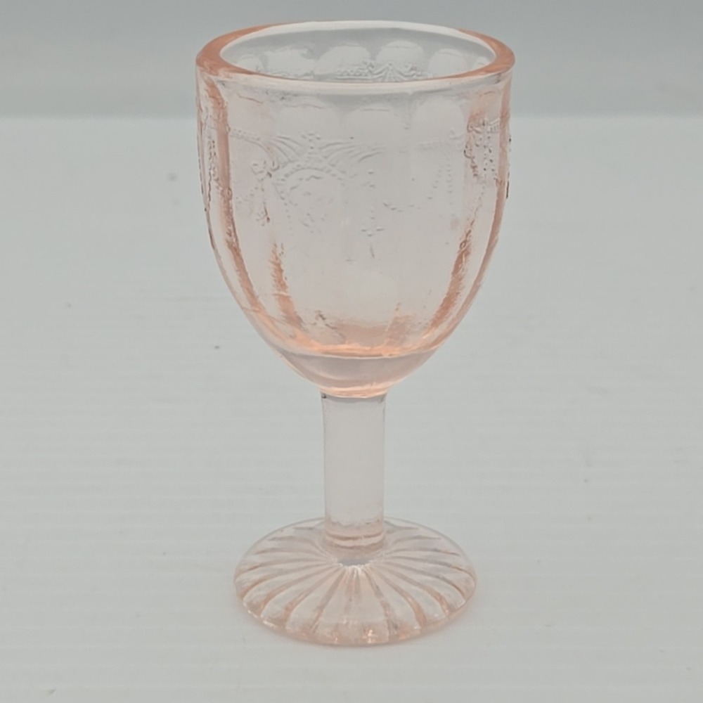 Mosser Pink Depression Glass Mini Wine Glass Goblet Cameo Shot Glass‎